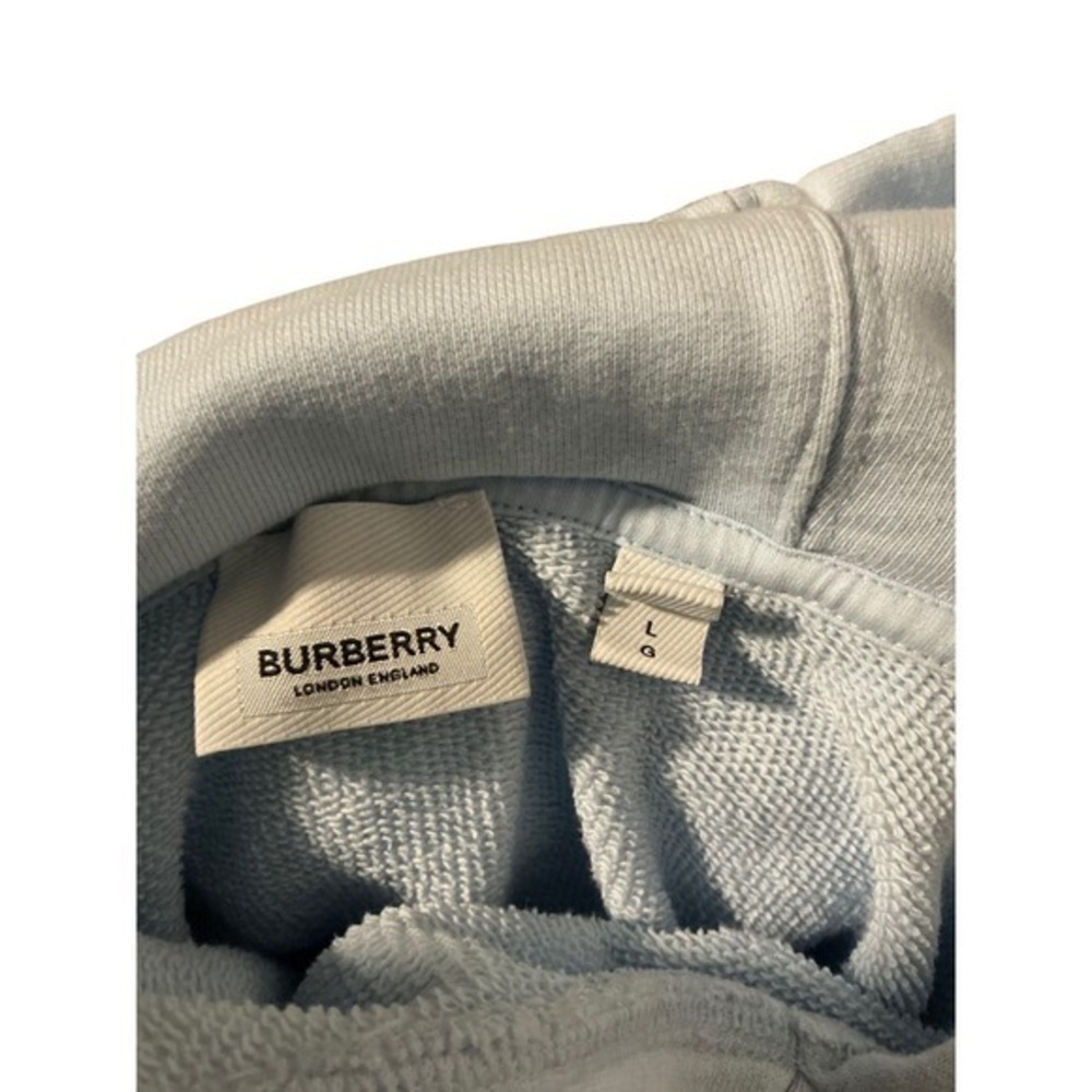 Burberry Horseferry Print Cropped Hoodie Pale Blue Cotton Sweatshirt Womens L - Picture 4 of 5